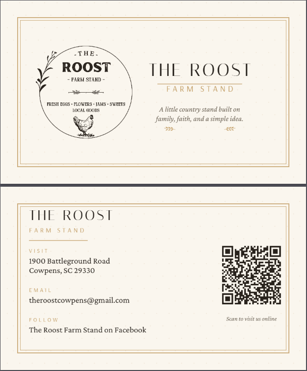 The Roost Farm Stand — Business Card Design