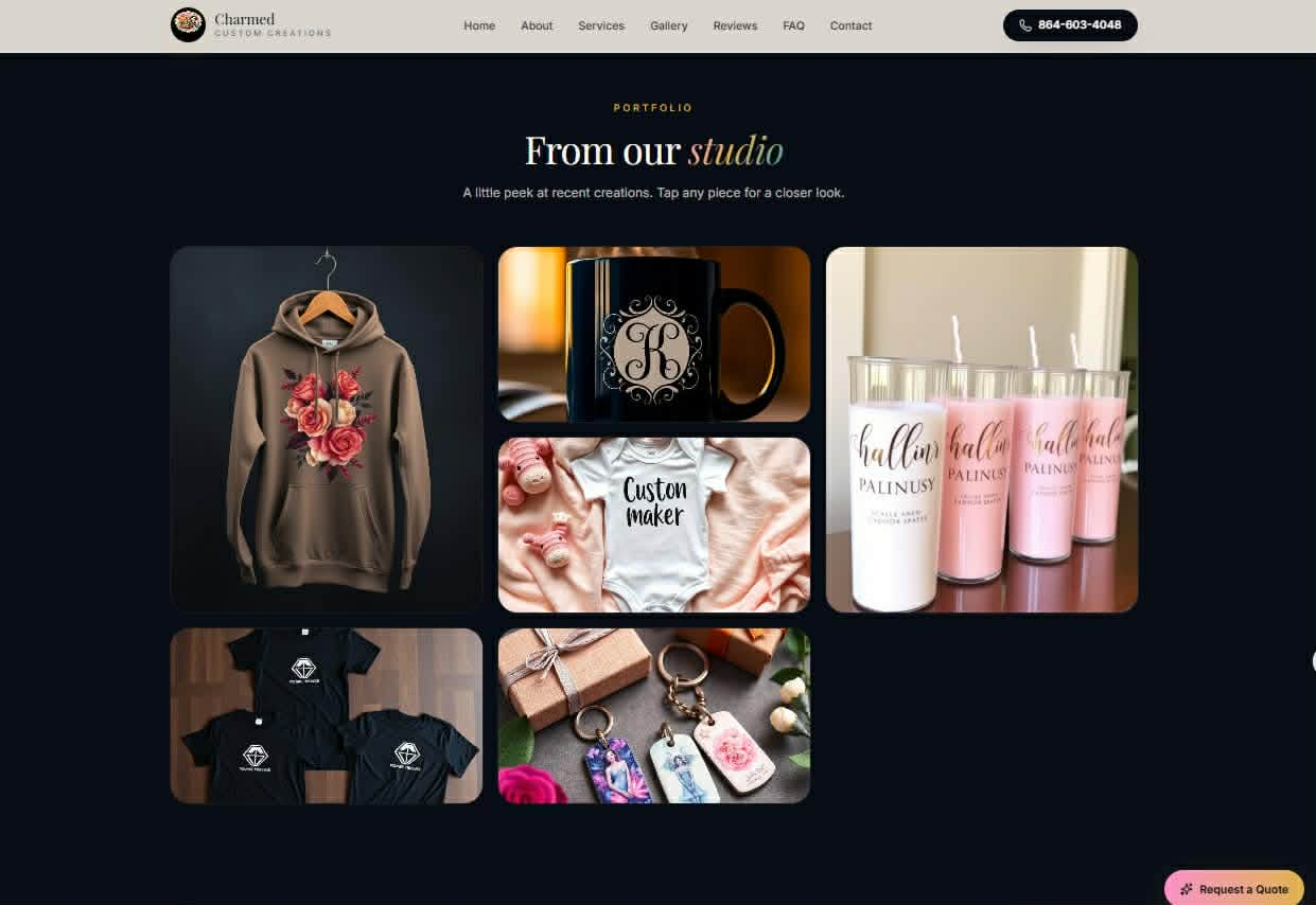 Charmed Custom Creations website — Portfolio Gallery